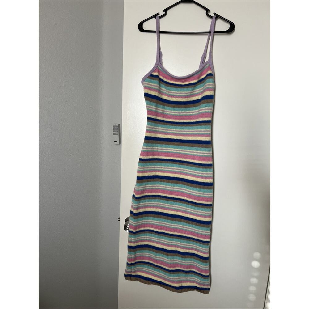 LE LIS Collection Women Colorful Striped Knit Crochet Long Dress Medium